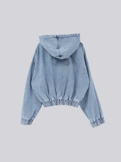 cropped denim hoodie