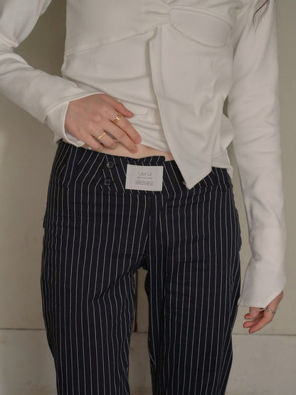 low rise pinstripe flare pants