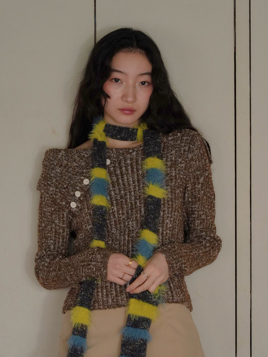 furry stripe knit muffler