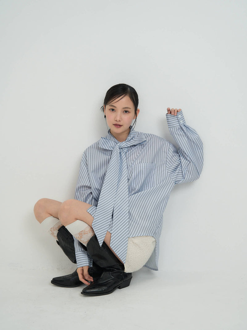 blue stripe bow tie blouse