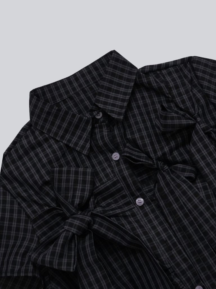 w ribbon check blouse