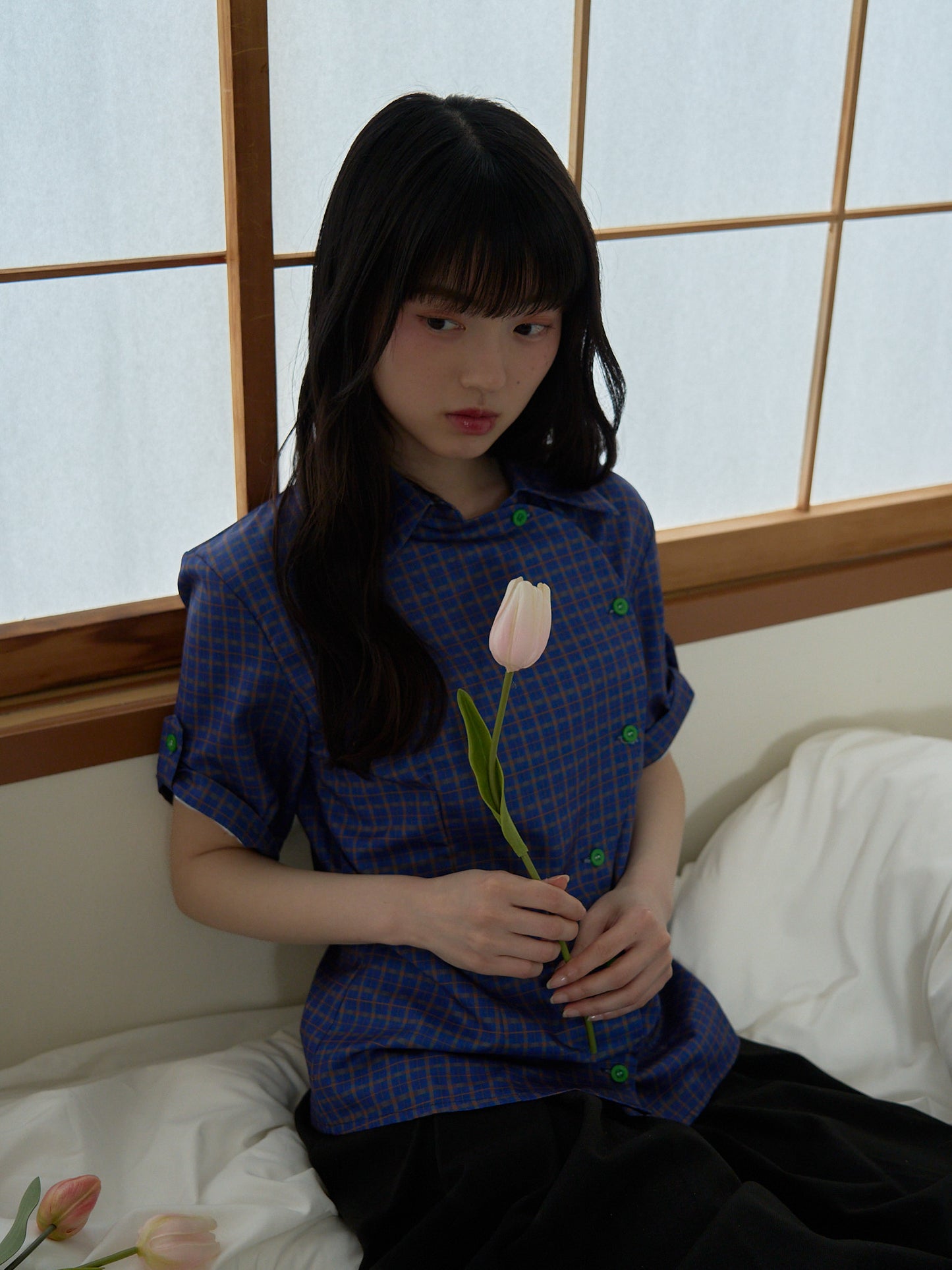 retro check button shirt