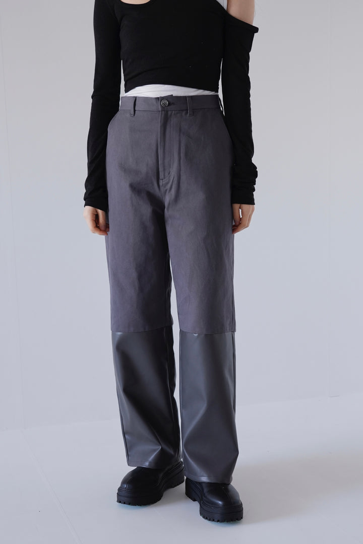 fake leather switching pants