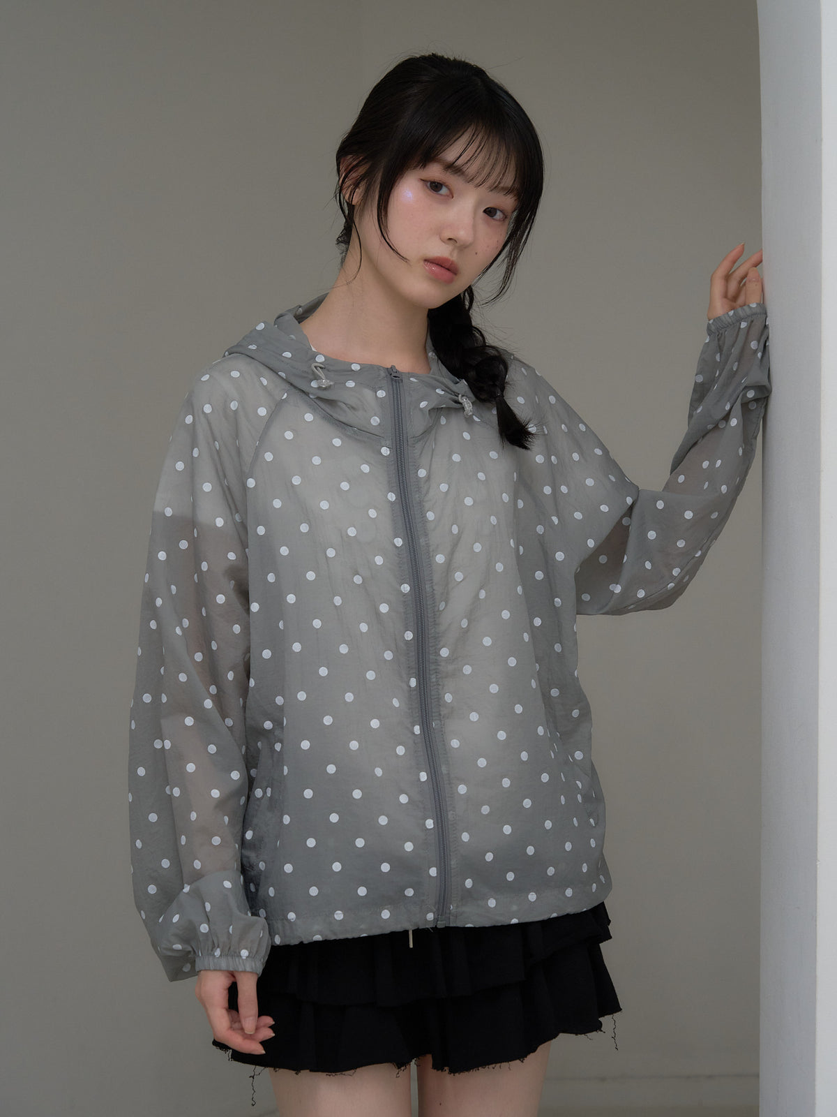 dot sheer hoodie