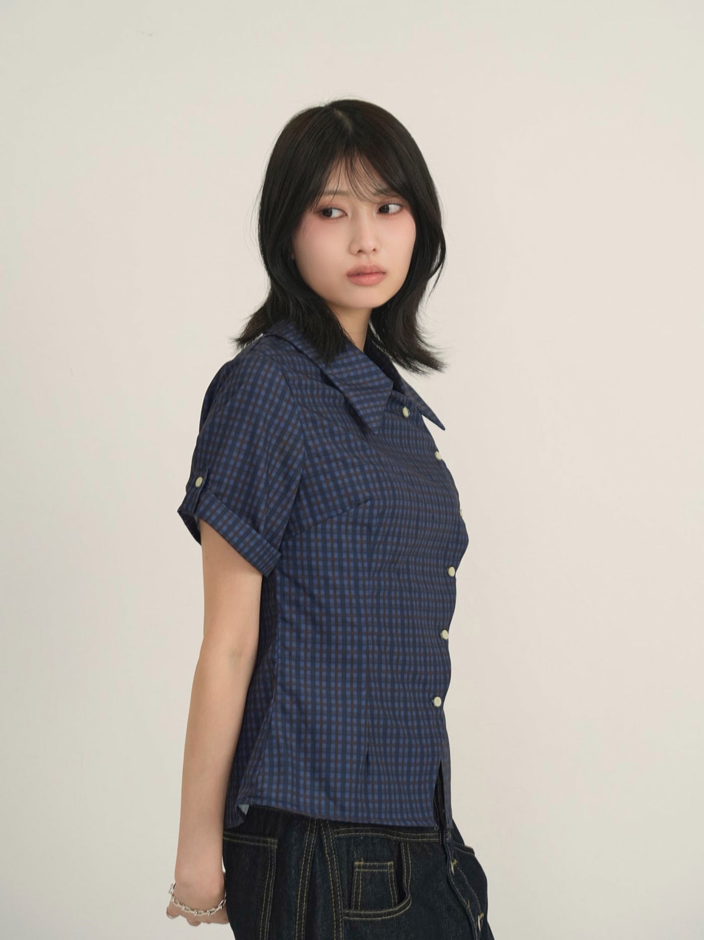 retro check button shirt
