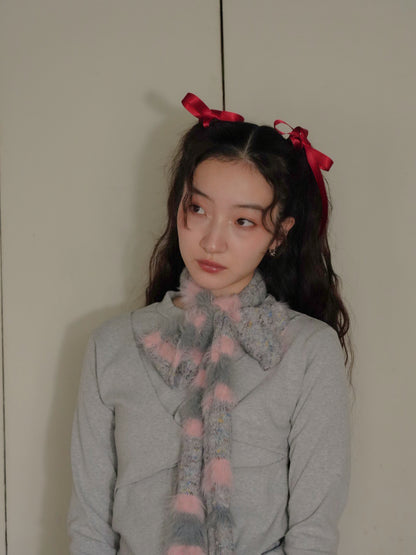 furry stripe knit muffler