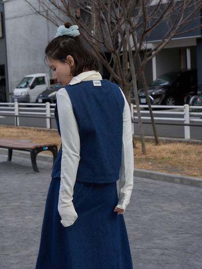 denim button casual vest