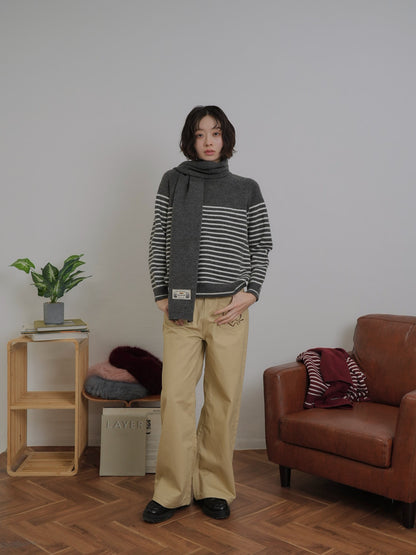 border knit top scarf set