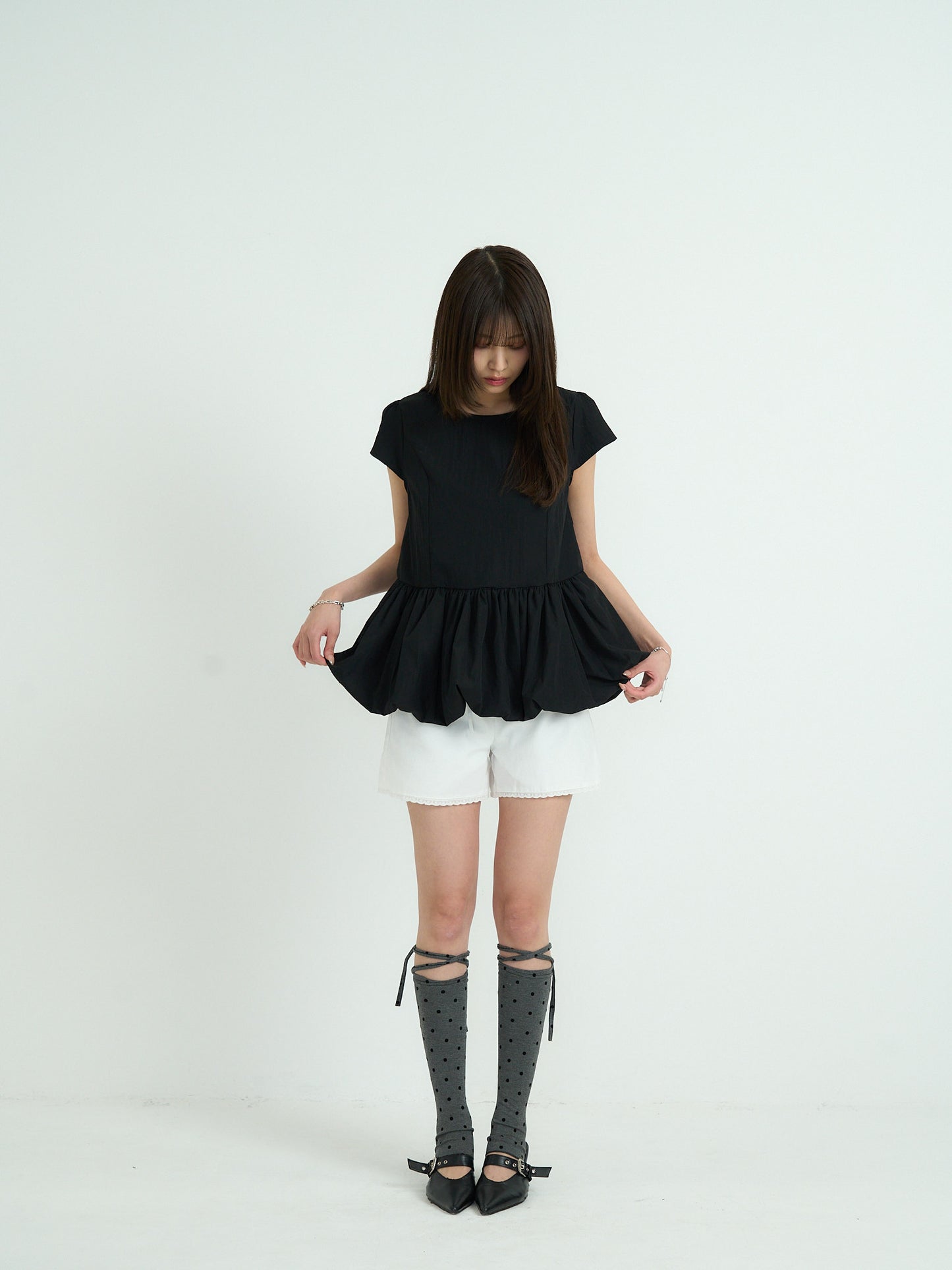 peplum puff sleeve blouse