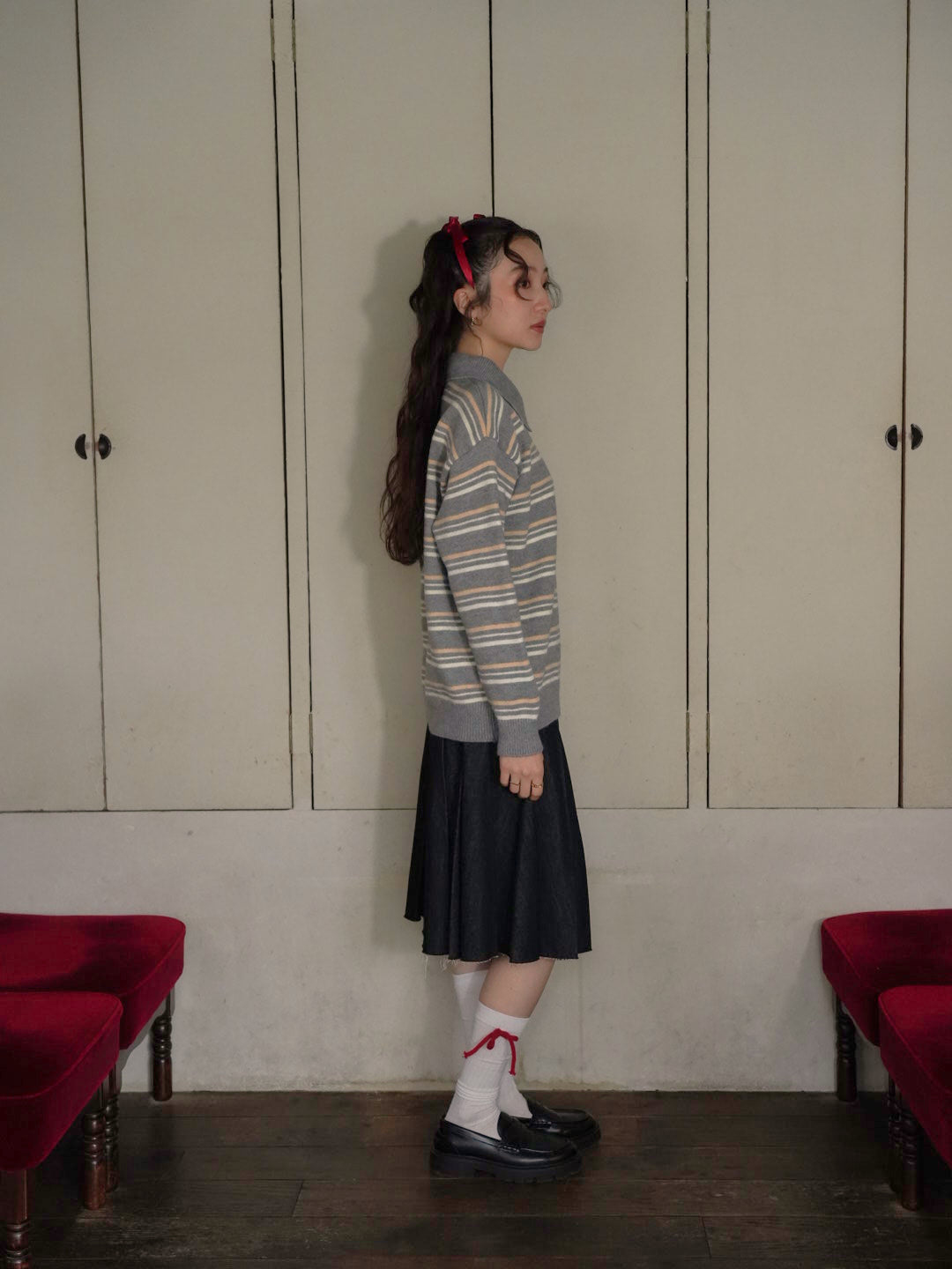 retro stripe collar knit