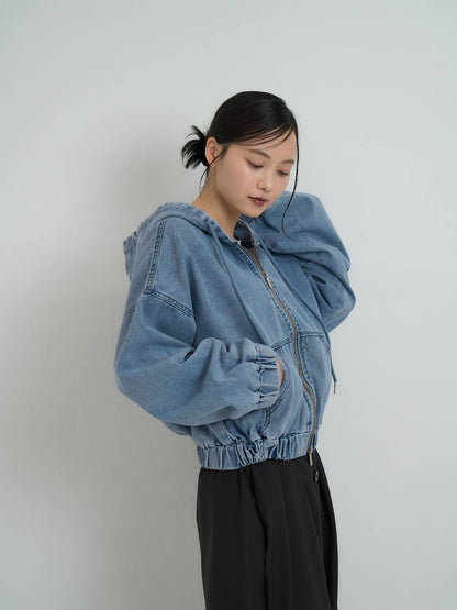 cropped denim hoodie
