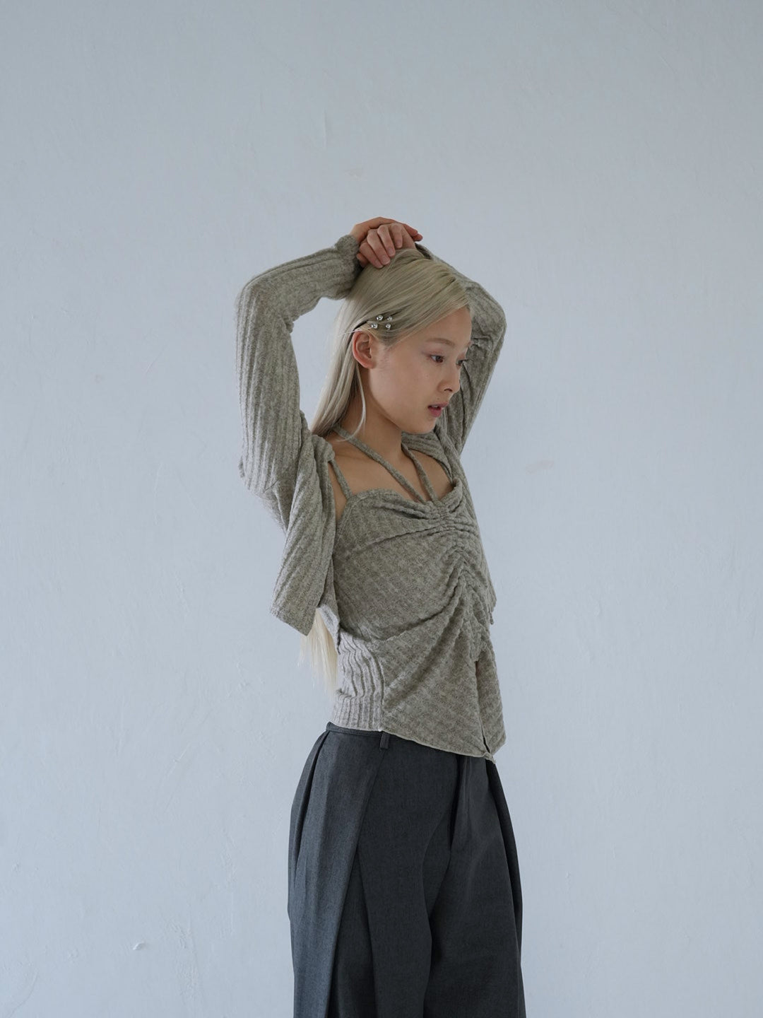 【 10月上旬発送予定 】ribbed ruched cami & cardigan set