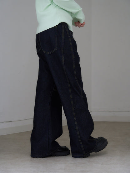 asymmetry button denim pants