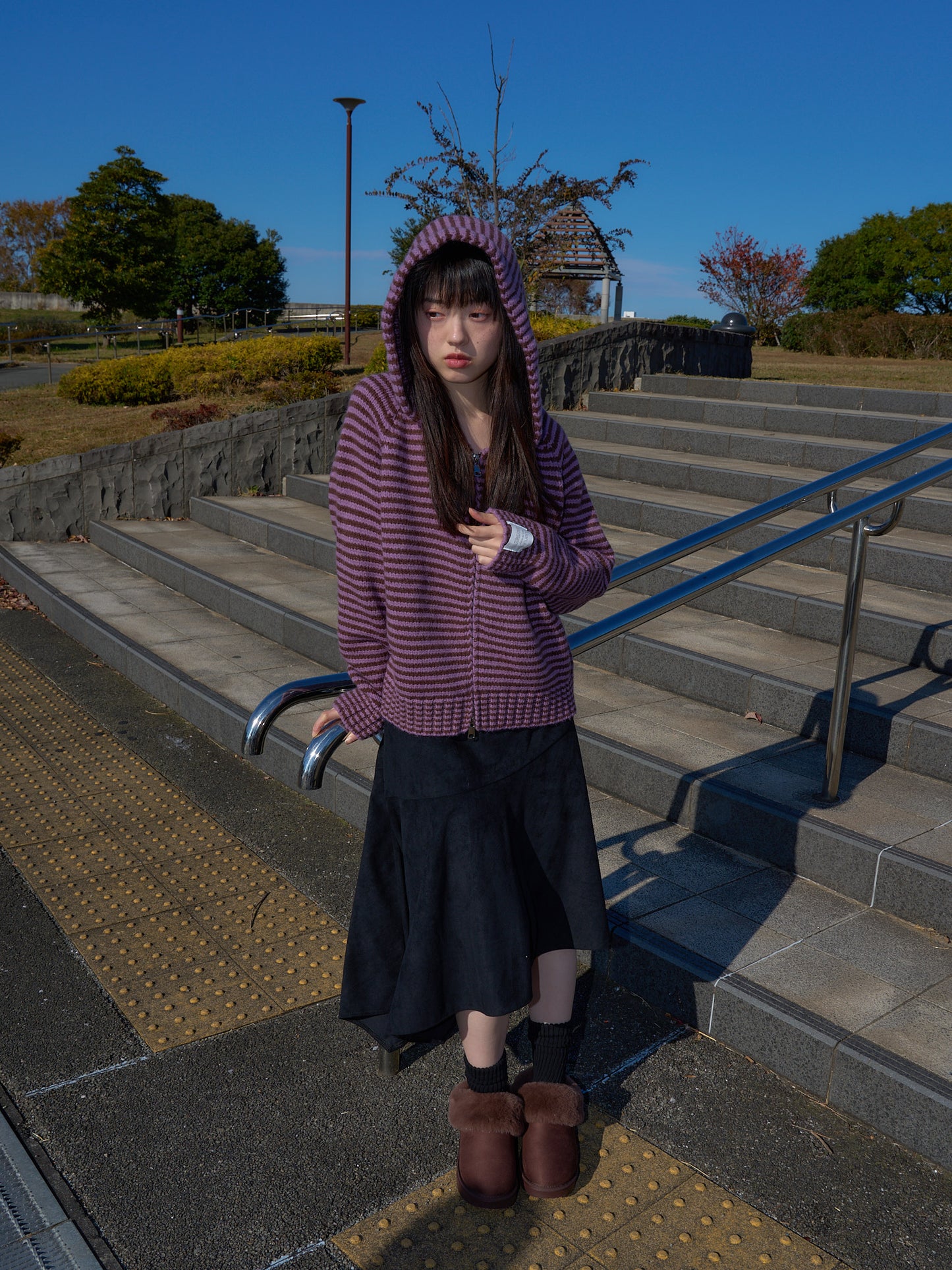 border knit zip hoodie