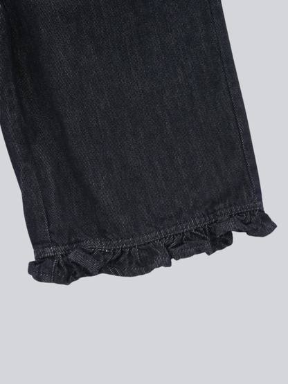 frill hem wide denim pants