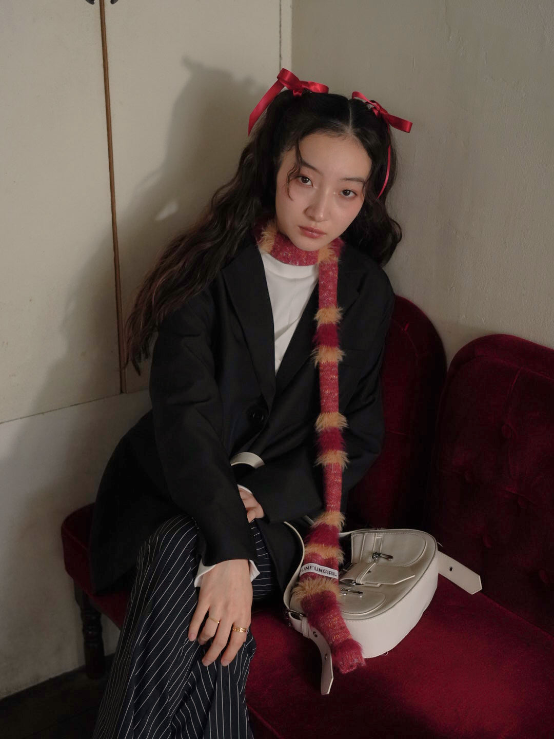 furry stripe knit muffler 【 11/6 19:00 発売予定 】