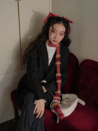 furry stripe knit muffler