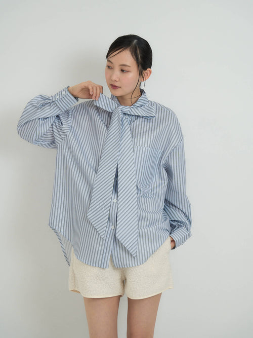 blue stripe bow tie blouse