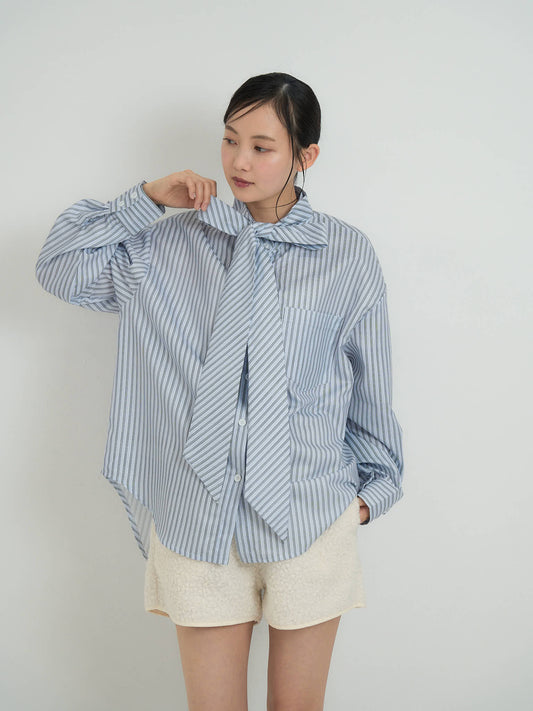 blue stripe bow tie blouse