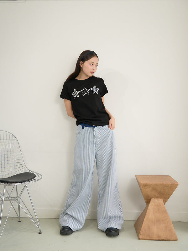 stripe wide loose pants