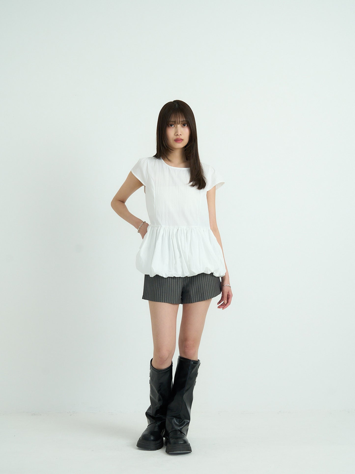 peplum puff sleeve blouse