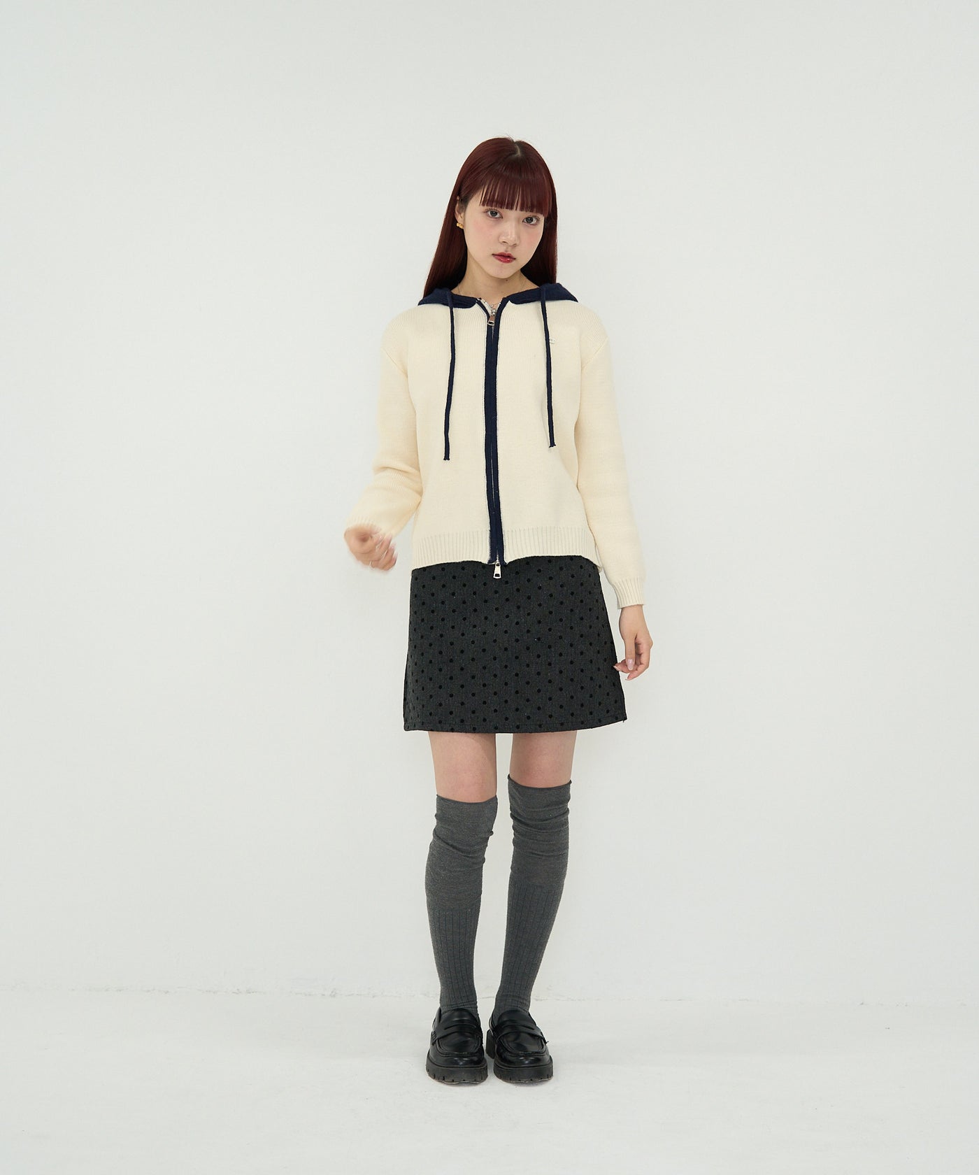 ダブルジップ ニットパーカー 大人カジュアル レディース Uenui