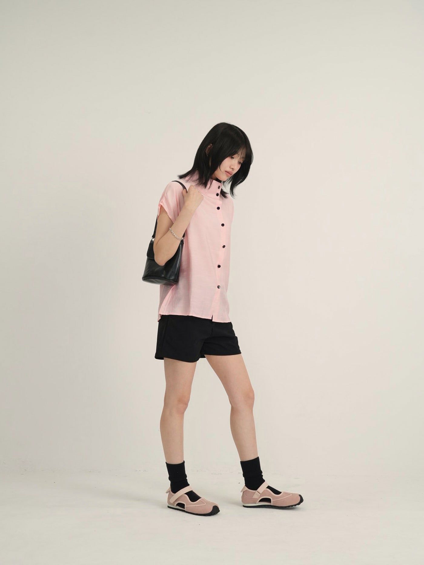 cotton linen stand collar shirt