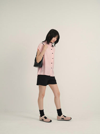 cotton linen stand collar shirt