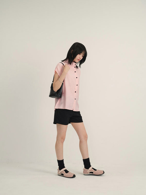 cotton linen stand collar shirt