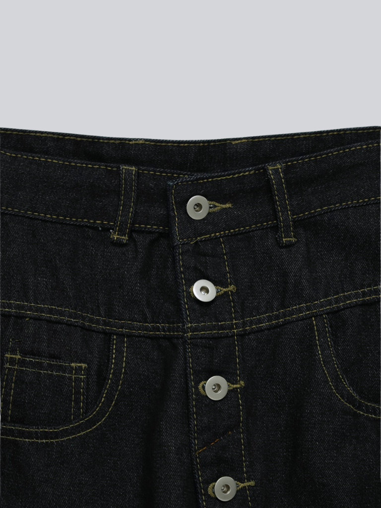 asymmetry button denim pants