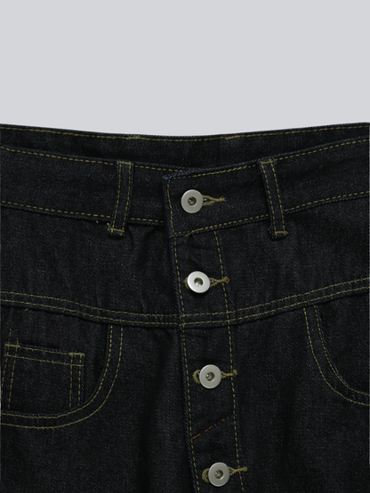 asymmetry button denim pants