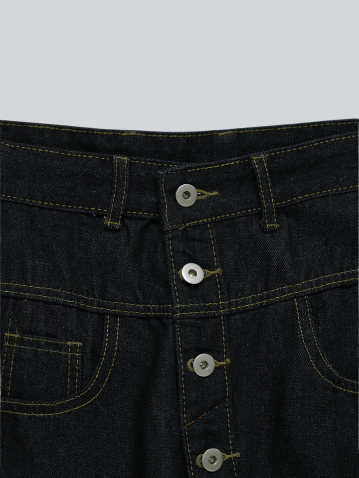 asymmetry button denim pants