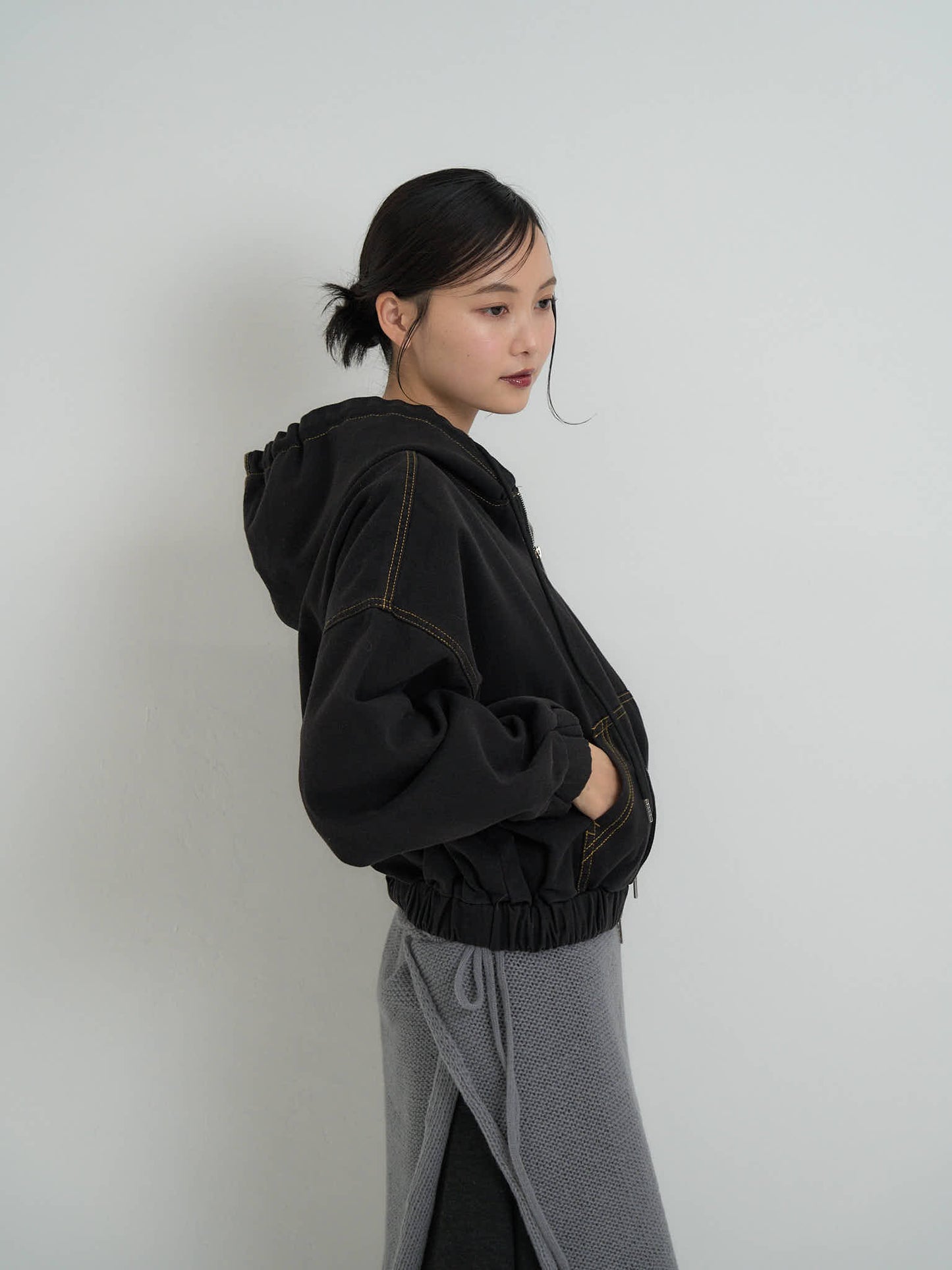 cropped denim hoodie