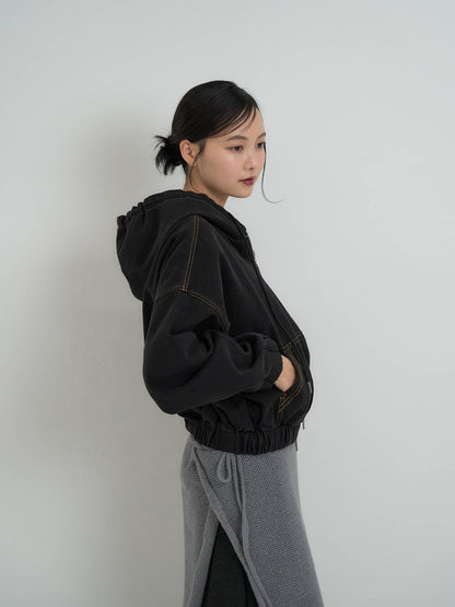 cropped denim hoodie