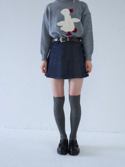 denim pleated mini skirt
