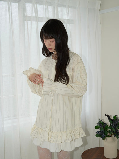 stripe frill big blouse