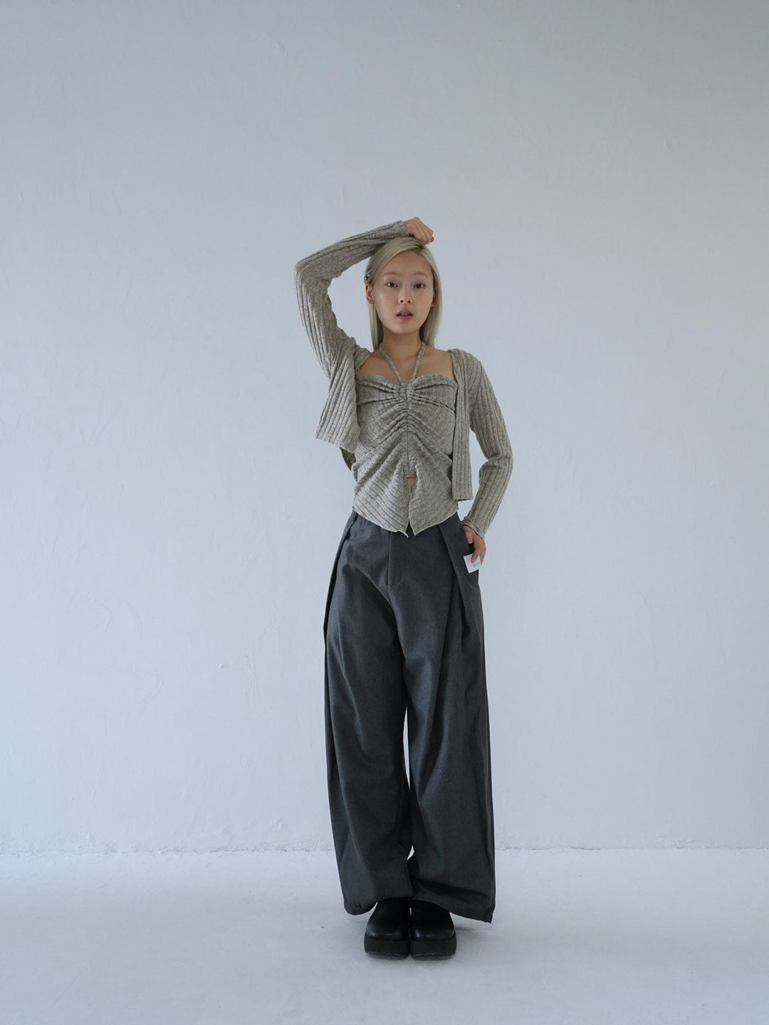 【 10月上旬発送予定 】ribbed ruched cami & cardigan set