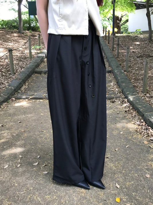 asymmetry button front wide pants