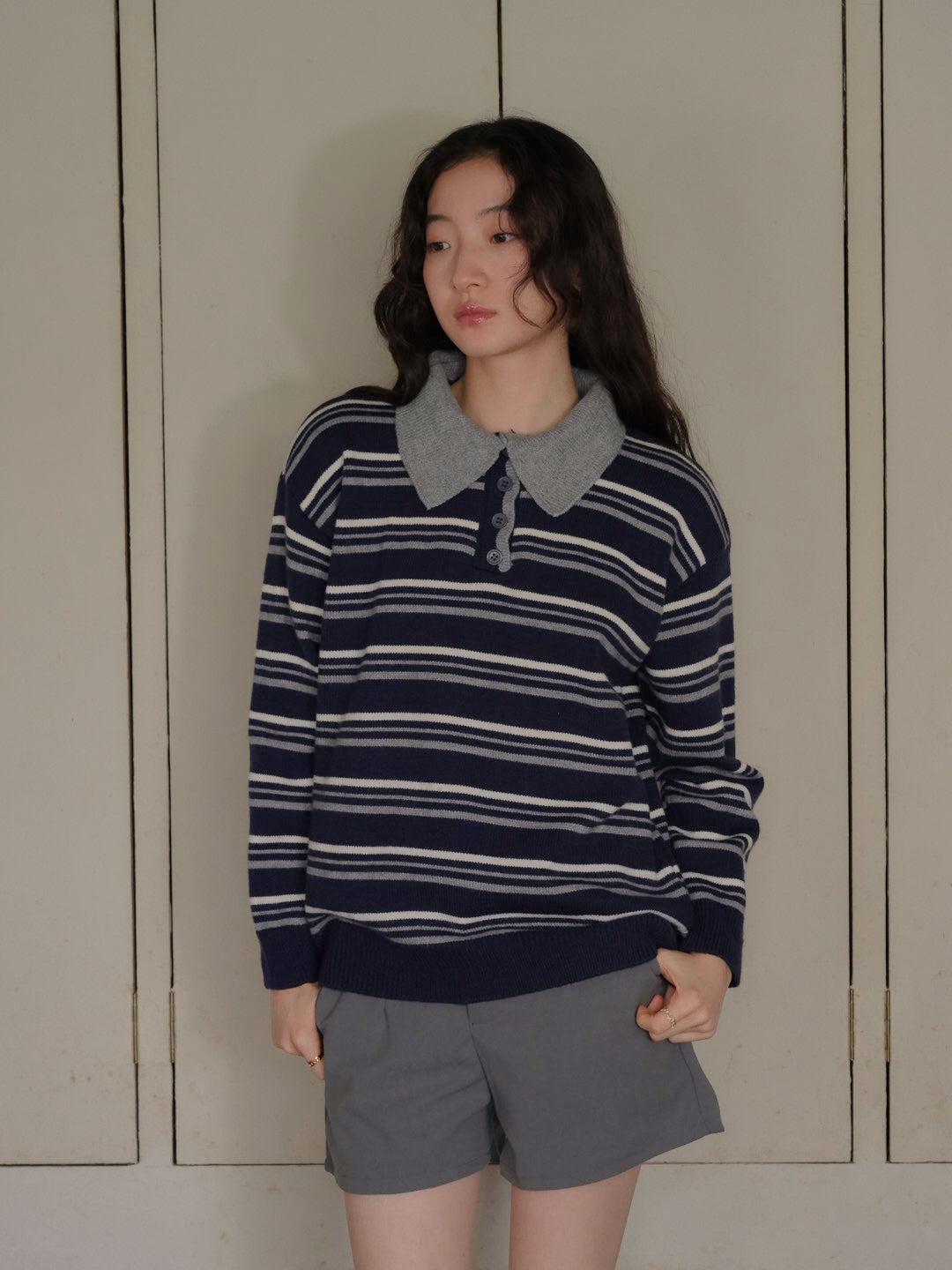 retro stripe collar knit