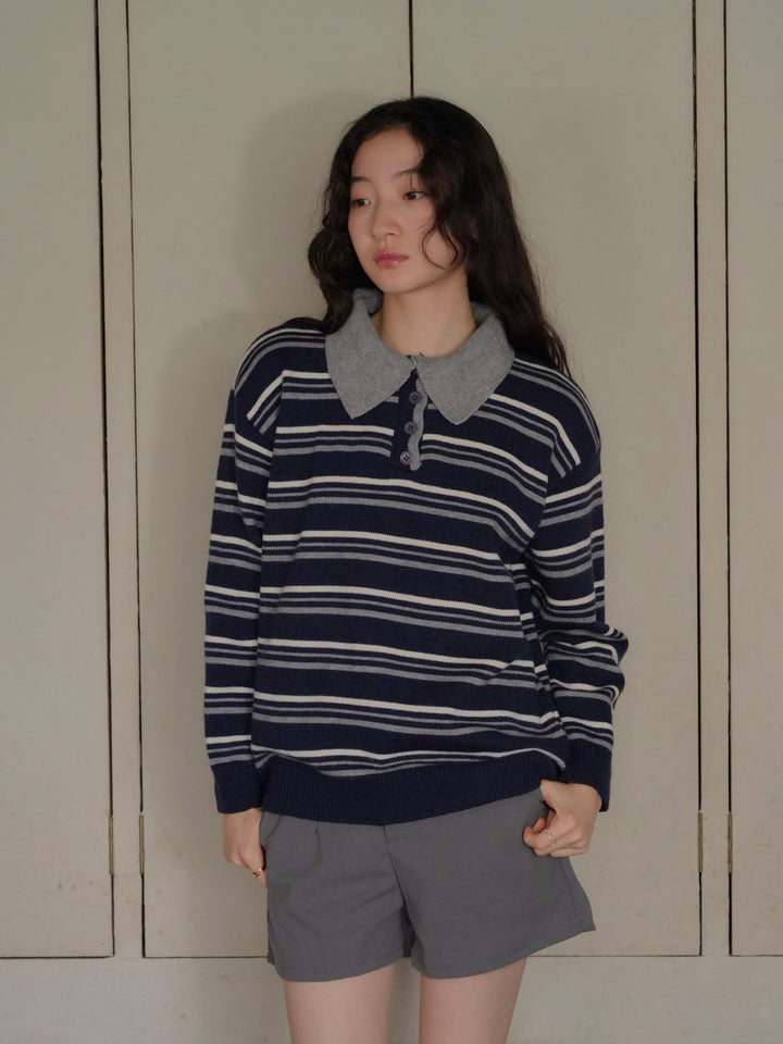 retro stripe collar knit