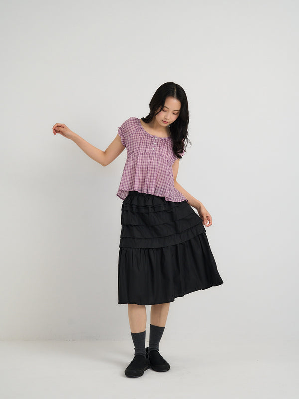 tiered pleated midi skirt