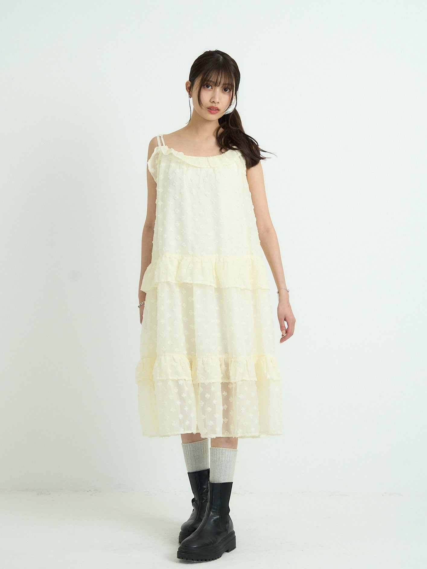 dot chiffon tiered dress