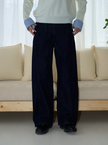 belted high waist denim pants