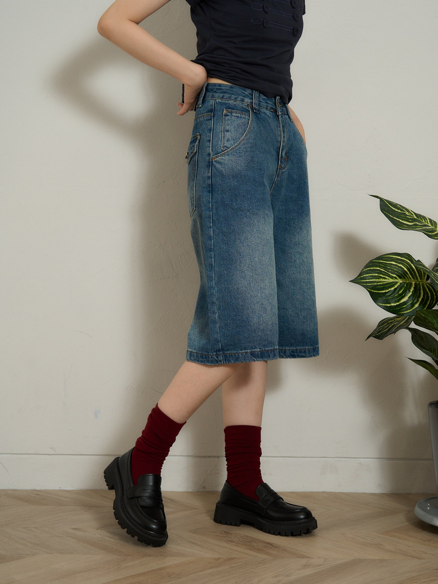 denim bermuda pants