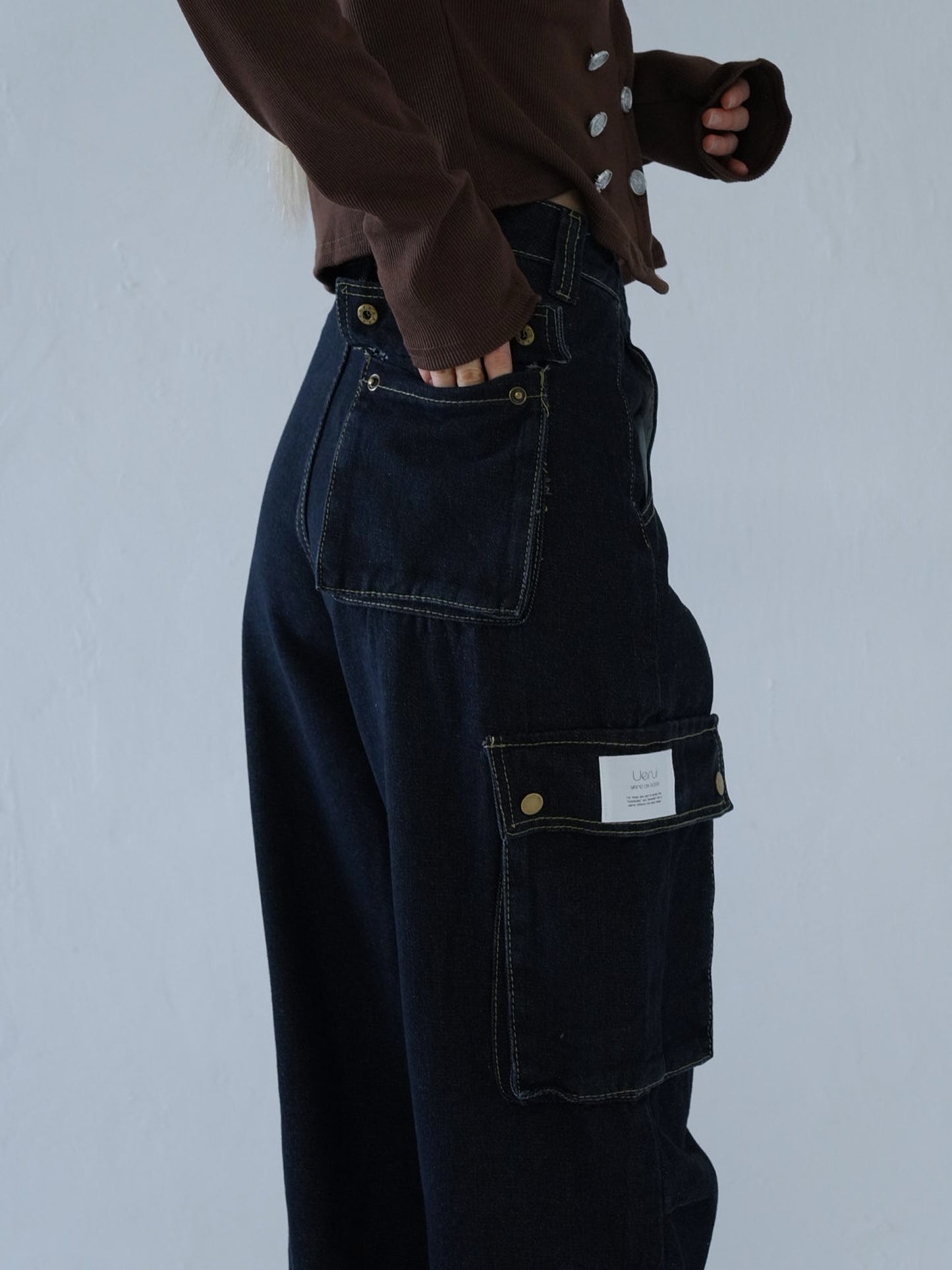 dark denim cargo pants