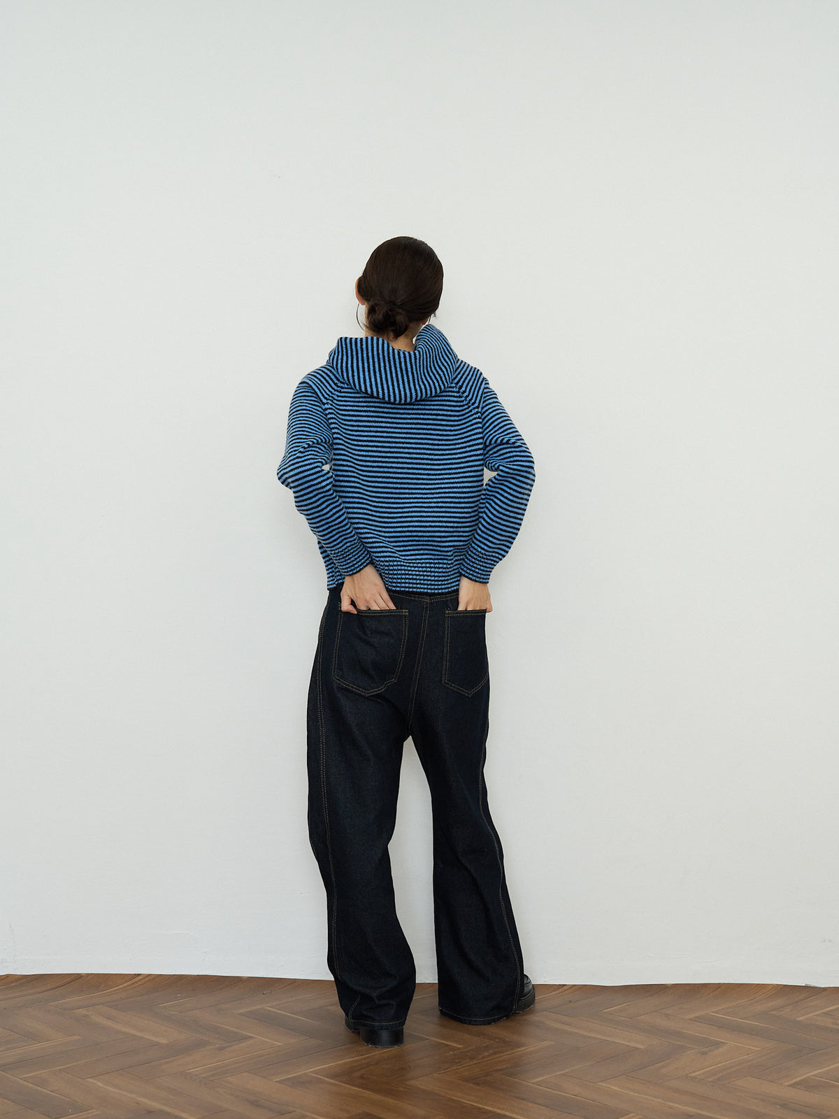 border knit zip hoodie