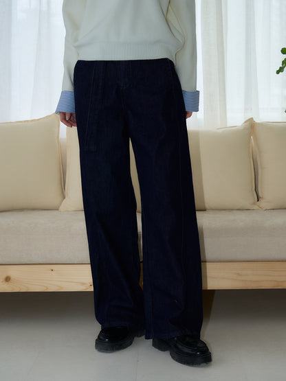 belted high waist denim pants