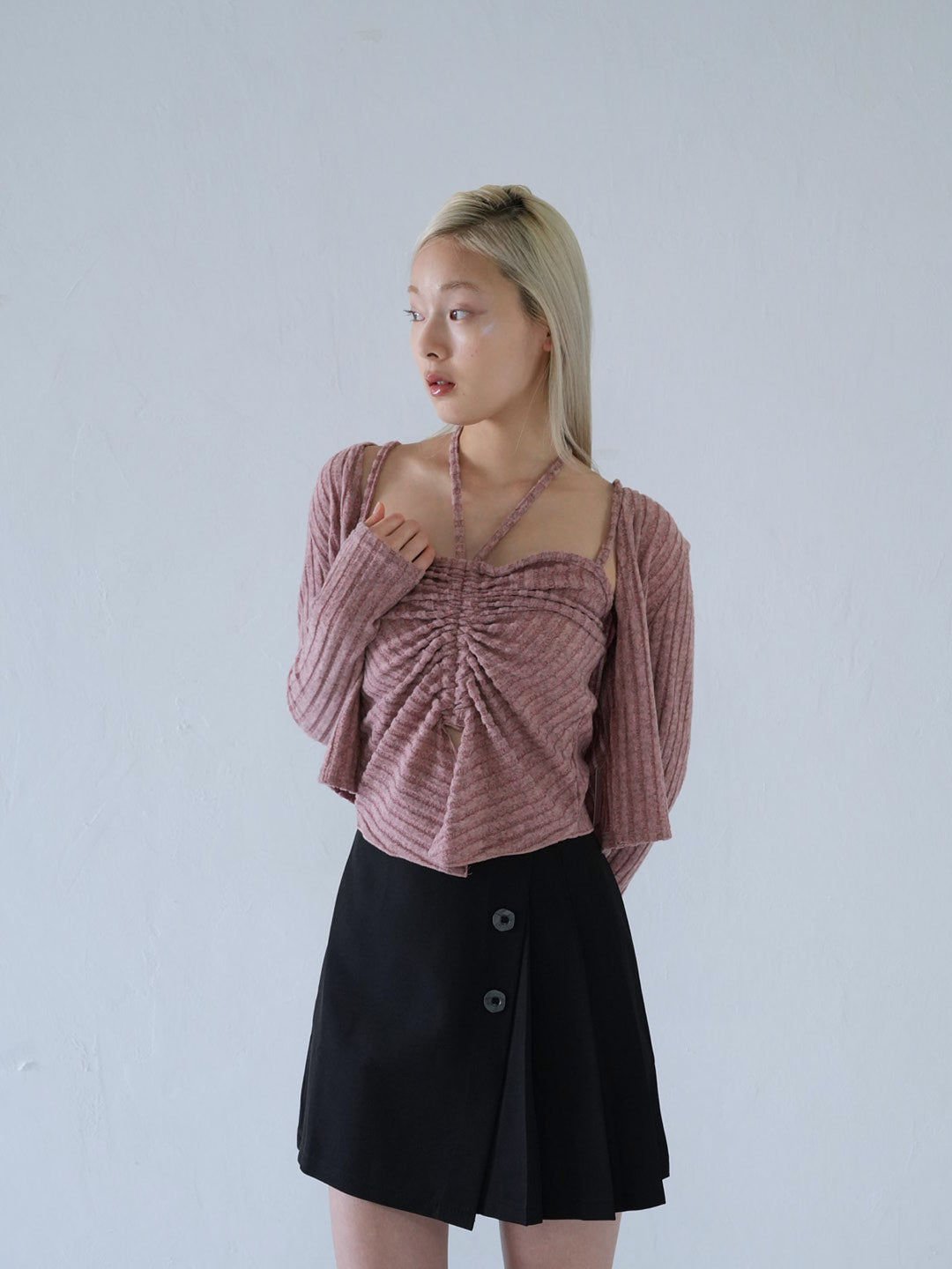slanting button trapezoid skirt