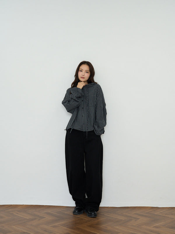 check hooded shirt