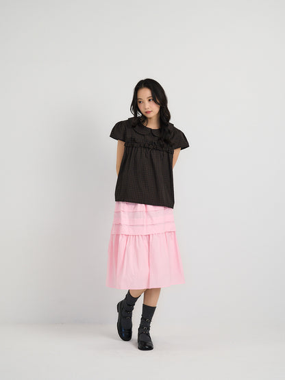 tiered pleated midi skirt